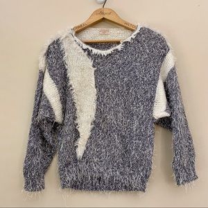Handmade Feathery Mixed Knit Colourblock Pullover Sweater Women’s Small